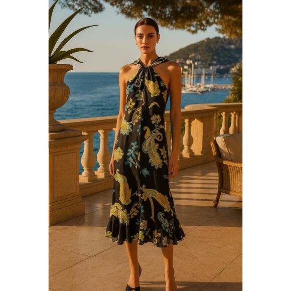 MaxMara Silk Paisley Floral Print Silk Midi Dress 2 NWOT - Picture 1 of 12
